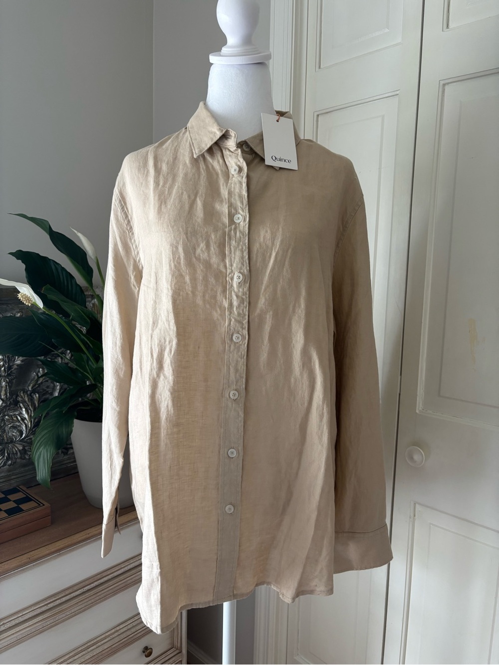 Quince Natural Beige Long-Sleeve Button-Down Shirt NWOT